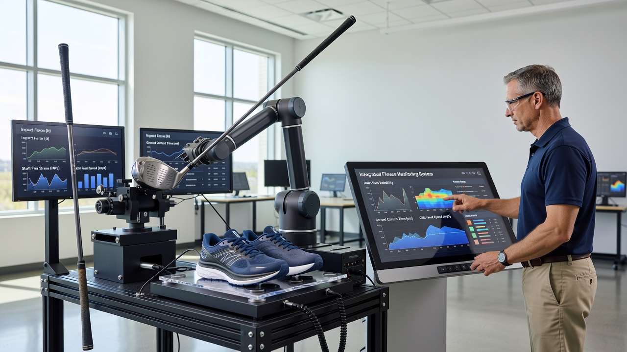 Sensor integration between running shoes and golf clubs with fitness tracking interfaces