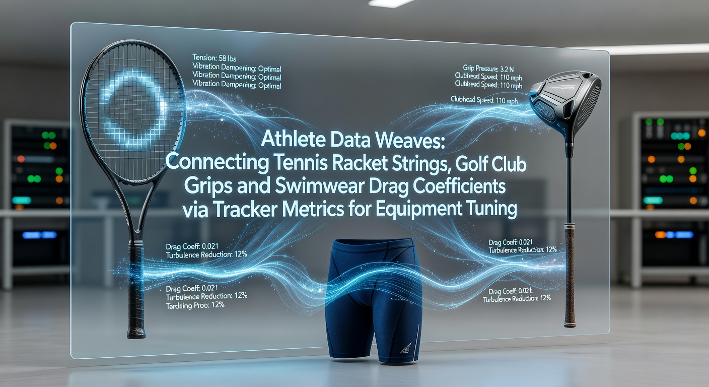 Athlete using wearable trackers to analyze tennis racket string tension alongside golf grip sensors during cross-training sessions