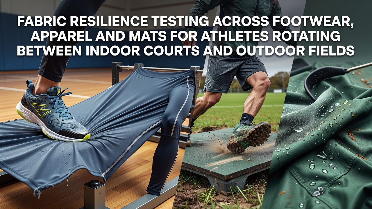 Athletes rotating between indoor courts and outdoor fields while wearing tested footwear apparel and using mats
