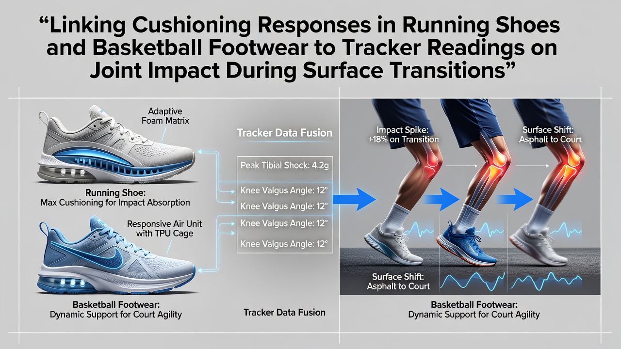 Athletic footwear cushioning layers and sensor placement on running and basketball shoes during surface testing
