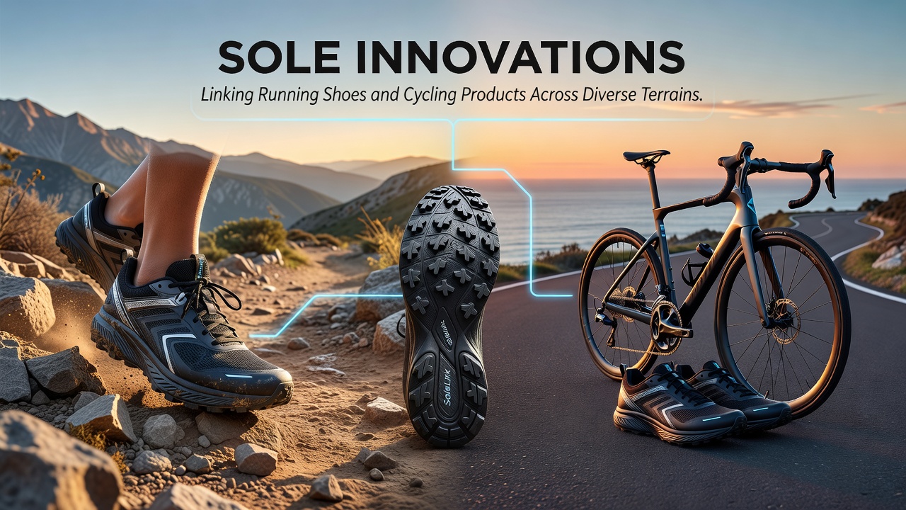 Athletes testing hybrid sole footwear on a gravel trail transitioning to paved road during a multi-sport training session