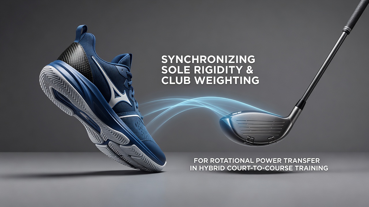 Basketball footwear sole rigidity patterns aligned with golf club weighting systems during hybrid training