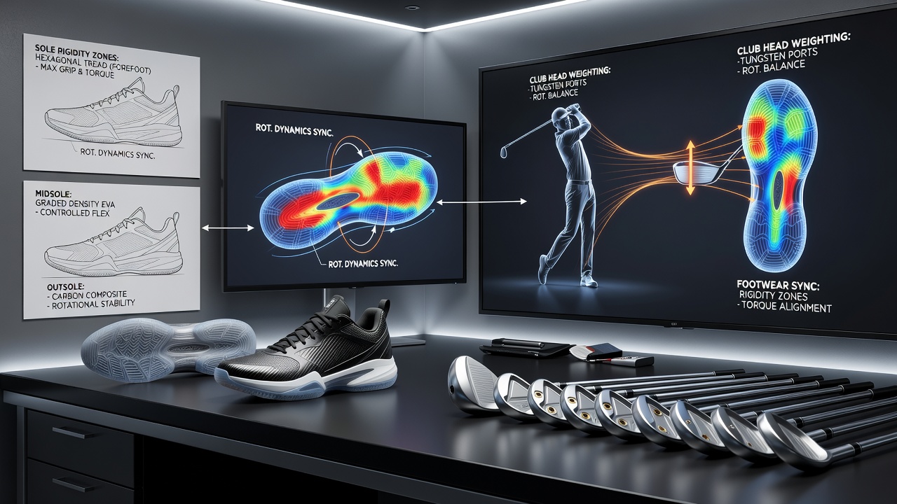 Athletes testing synchronized basketball footwear and golf club weighting during court-to-course transition drills