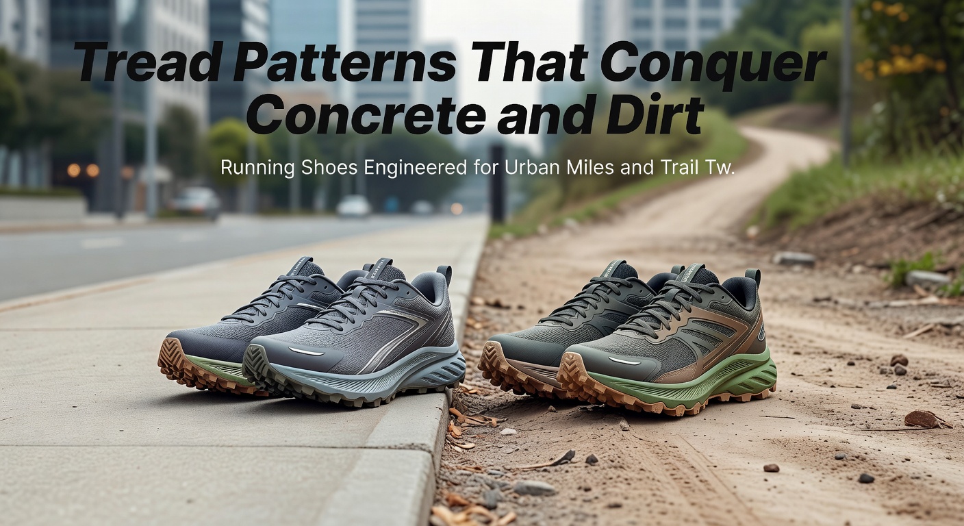 Runner navigating urban stairs to dirt trail junction, showcasing shoe tread in action on varied terrain